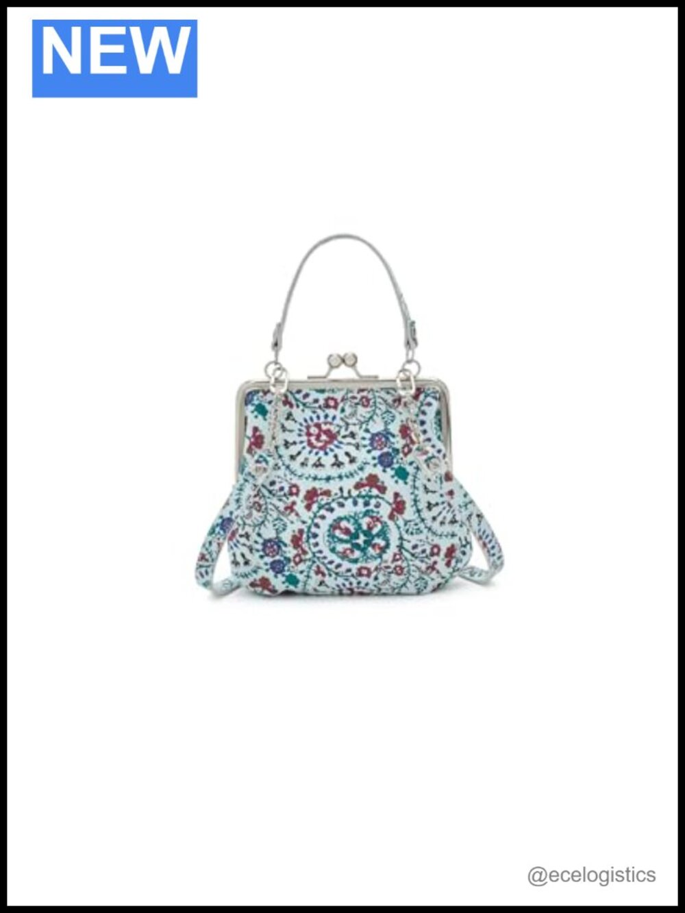 Genuine Leather Crossbody Bag Frame Clasp Closure Floral Hobo Purse